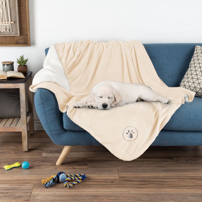 Waterproof Pet Blanket - 50x60-Inch Reversible Fleece Throw Protects Couches, Cars, and Beds from Spills, Stains, and Fur by PETMAKER (Cream), 4 of 9