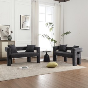 TiramisuBest Modern Chenille Loveseat Sofa, Comfy Upholstered 2-Seater Sofa, Small Loveseat Accent Couch for Living Bedroom Leisure Areas - 1 of 4