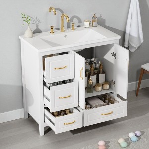 Mshliw 36" Freestanding Bathroom Vanity with Sink, 2 Soft-Closing Doors & 4 Drawers, Resin Top, Gold Metal Handles, MDF Cabinet - 1 of 4