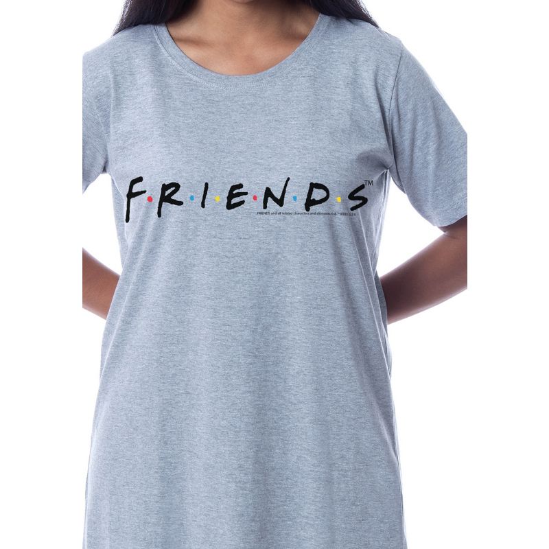 Friends TV Show Womens' Classic Logo Nightgown Sleep Pajama Shirt Grey, 3 of 4