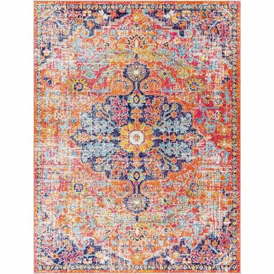 Mark & Day Olivia 7'10"x10'3" Rectangle Woven Indoor Area Rugs Orange/Dark Blue: Traditional Medallion, Stain-Resistant