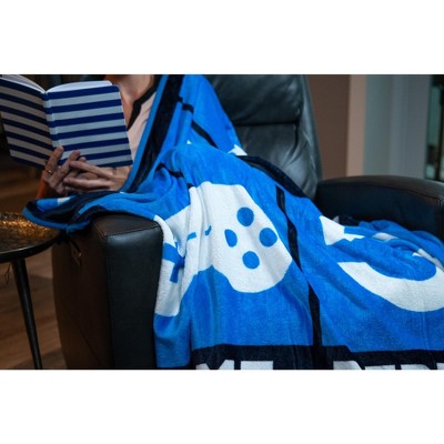 Blue and White Fleece Gamer Throw Blanket