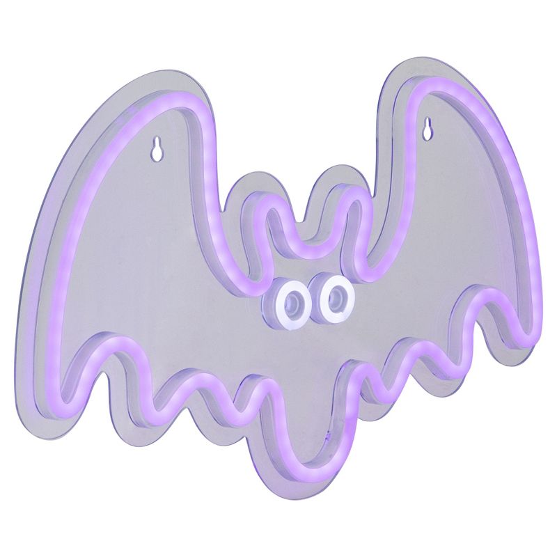 Northlight 15" Purple LED Lighted Neon Style Purple Bat Halloween Window Silhouette, 4 of 6