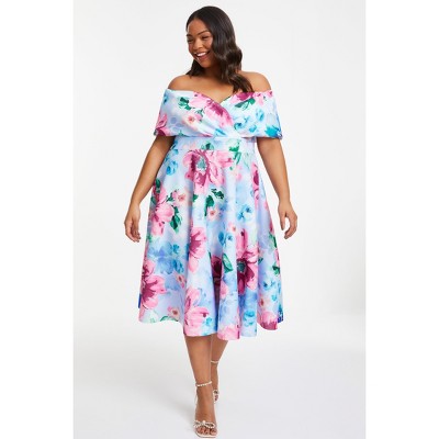 Plus Size Scuba Floral Bardot Skater Midi Dress : Plus Size Scuba Floral  Bardot Skater Midi Dressblue12 : Target