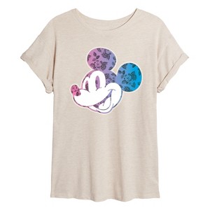 Women's - Disney - Mickey Floral Gradient Fill Oversized Graphic T-Shirt - 1 of 4