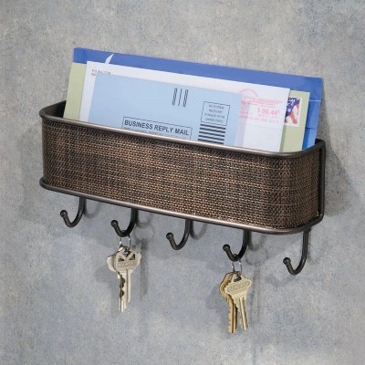 LunaLulinlk Key Holder for Wall, Wall-Mounted Mail Organizer with 5 Hooks, Decorative Hooks Retro Hanging Organizer Bronze
