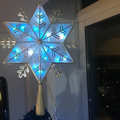 Silver and Frosted Plastic Snowflake Tree Topper with Blue Lights