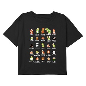 Girl's Nintendo Super Mario Bros Character Guide Crop T-Shirt - 1 of 3