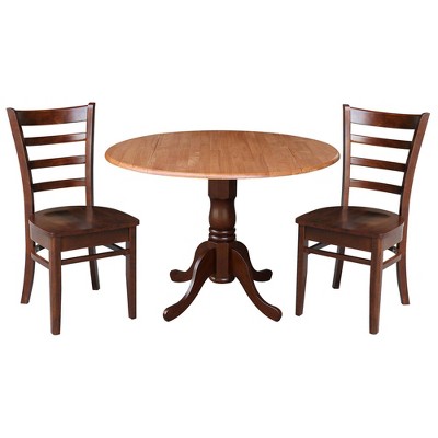 42" Mallory Dual Drop Leaf Dining Set with 2 Ladder-Back Chairs Cinnamon/Espresso - International Concepts