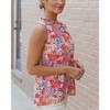 Amaryllis Women’s Sleeveless Floral High Neck Blouse Lightweight Woven Fabric with Ruffle Trim- Small ,Pink - 2 of 4