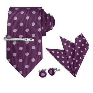 Allegra K Men's Polka Dots Business Wedding Pocket Square Clip Cufflinks Necktie Sets - 1 of 4