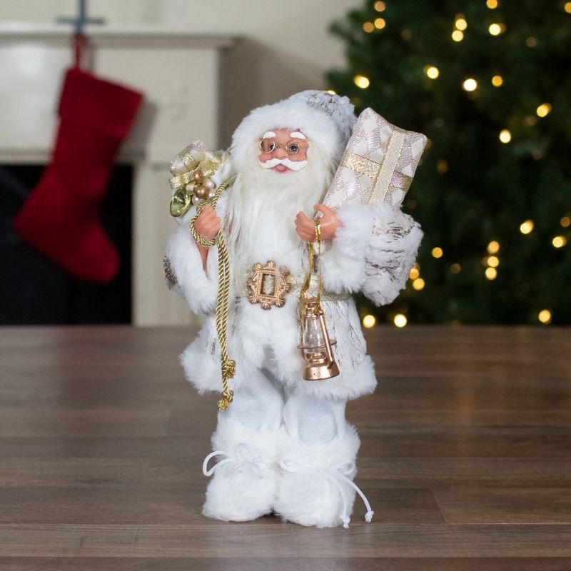 Northlight 12" Standing Santa Christmas Figure Dressed in Plush Winter White and Gold, 2 of 6