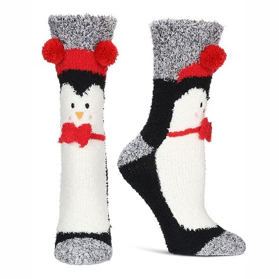 Memoi Women's Penguin Embellished Critter Plush Crew Socks Black One Size