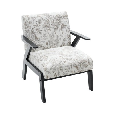 Vynxaria Series Beige Grey Polyester Lounge Chair Set of 1 with Embroidered Fabric Ergonomic Backrest Solid Rubberwood Frame 350LB Capacity