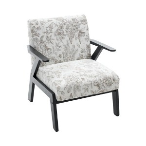 Vynxaria Series Beige Grey Polyester Lounge Chair Set of 1 with Embroidered Fabric Ergonomic Backrest Solid Rubberwood Frame 350LB Capacity - 1 of 4
