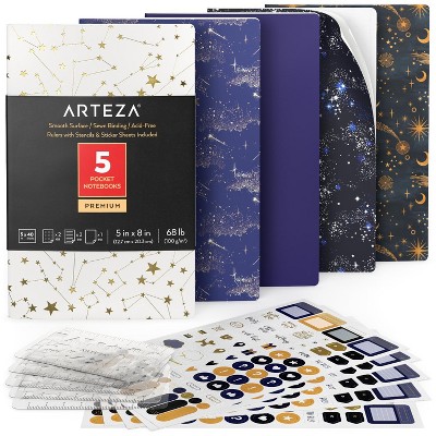 Arteza Constellation Pocket Notebooks for School, 40 Sheets Each, 5"x8" - 5 Pack (ARTZ-4403)