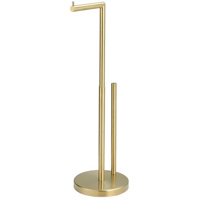 BWE Bathroom Freestanding Toilet Paper Holder Stand with Reserver in Brushed Gold