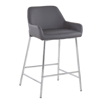 Daniella Chrome Metal and Grey Faux Leather Counter Stool