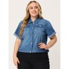 Agnes Orinda Women's Plus Size Denim Button Front Crop Short Sleeve Trucker Jean Jackets - 2 of 4