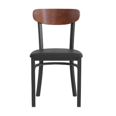 Wright Modern Commercial Black Steel Chair with Walnut Boomerang Back