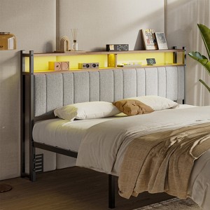 Pinmoco Headboard for King Size Bed with Storage, Linen Upholstered Head Board with LED Light and Charging Station, Gray - 1 of 4