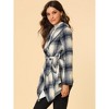 Allegra K Women's Shawl Collar Asymmetric Hem Thin Belted Plaids Wrap Coat - 3 of 4