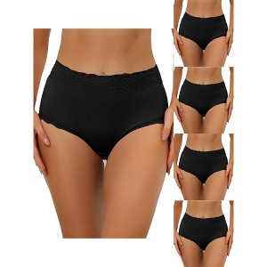 Allegra K Women's High Waist Tummy Control Ribbed Comfortable Lace Trim 5 Packs Briefs - 1 of 4
