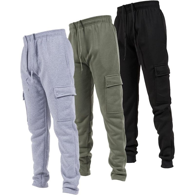Ultra Performance Mens Open Bottom Sweatpants with Pockets, Casual Sweatpants for Men | Large Black/Olive/Heather Grey  3pk, 1 of 5