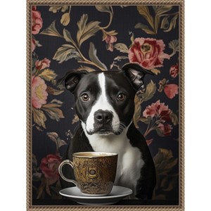 Amanti Art The Refined Staffy Cafe Moment by Mowzu  Framed Canvas Wall Art - 1 of 4