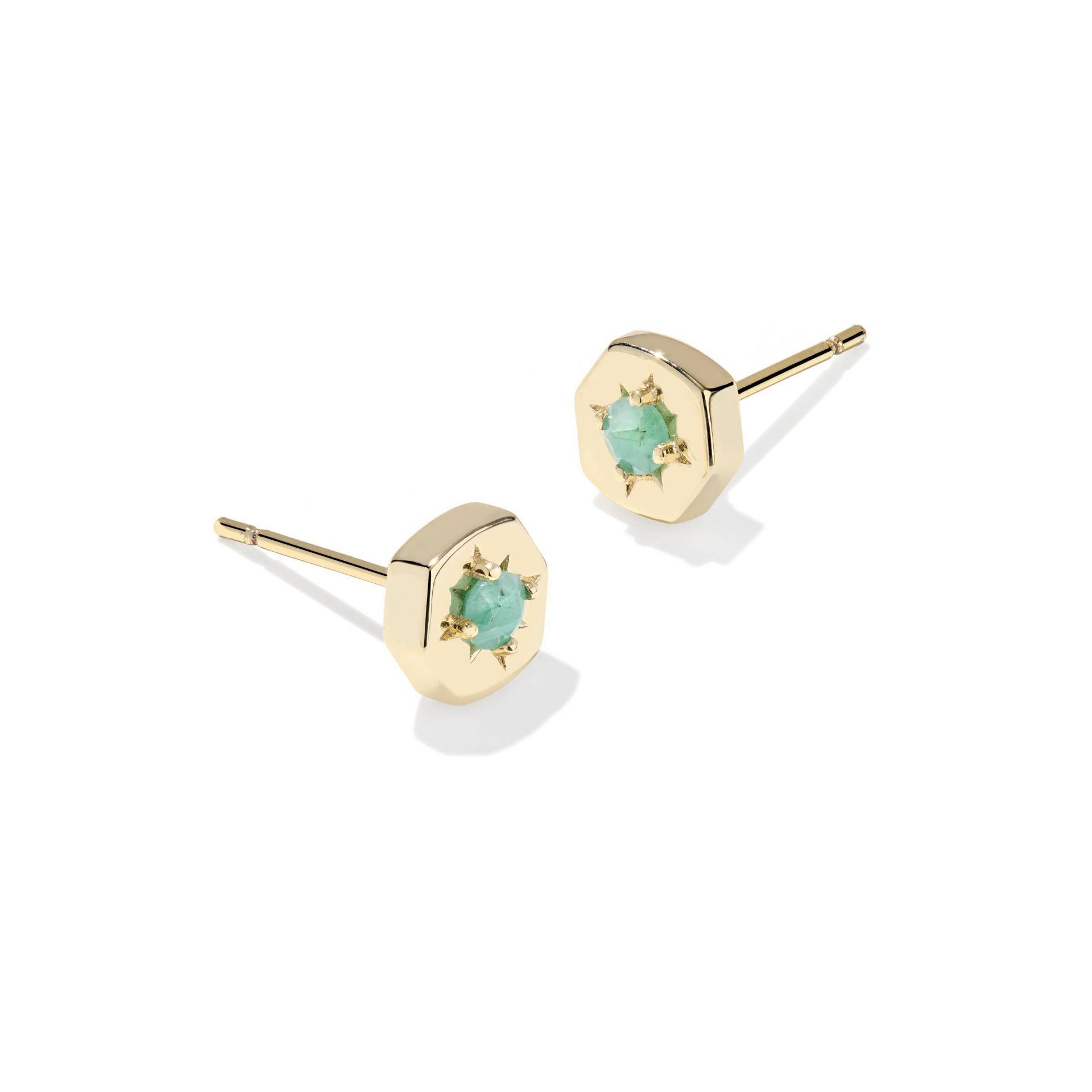 Kendra Scott Riley Stud Earrings - Gold/Emerald