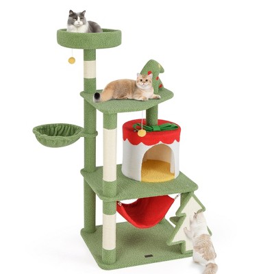 Tangkula 52" Tall Christmas Cat Tree w/ Sisal Scratching Posts Gift Box Shaped Condo