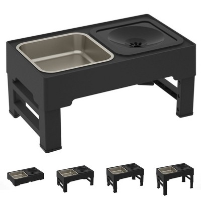 4 Sizes Adjustable Height Stainless Steel Bowl Dog Folding Bowl Cat Bowl Drinking Bowl Dog Bowl Suitable for Small and Medium Pets Black
