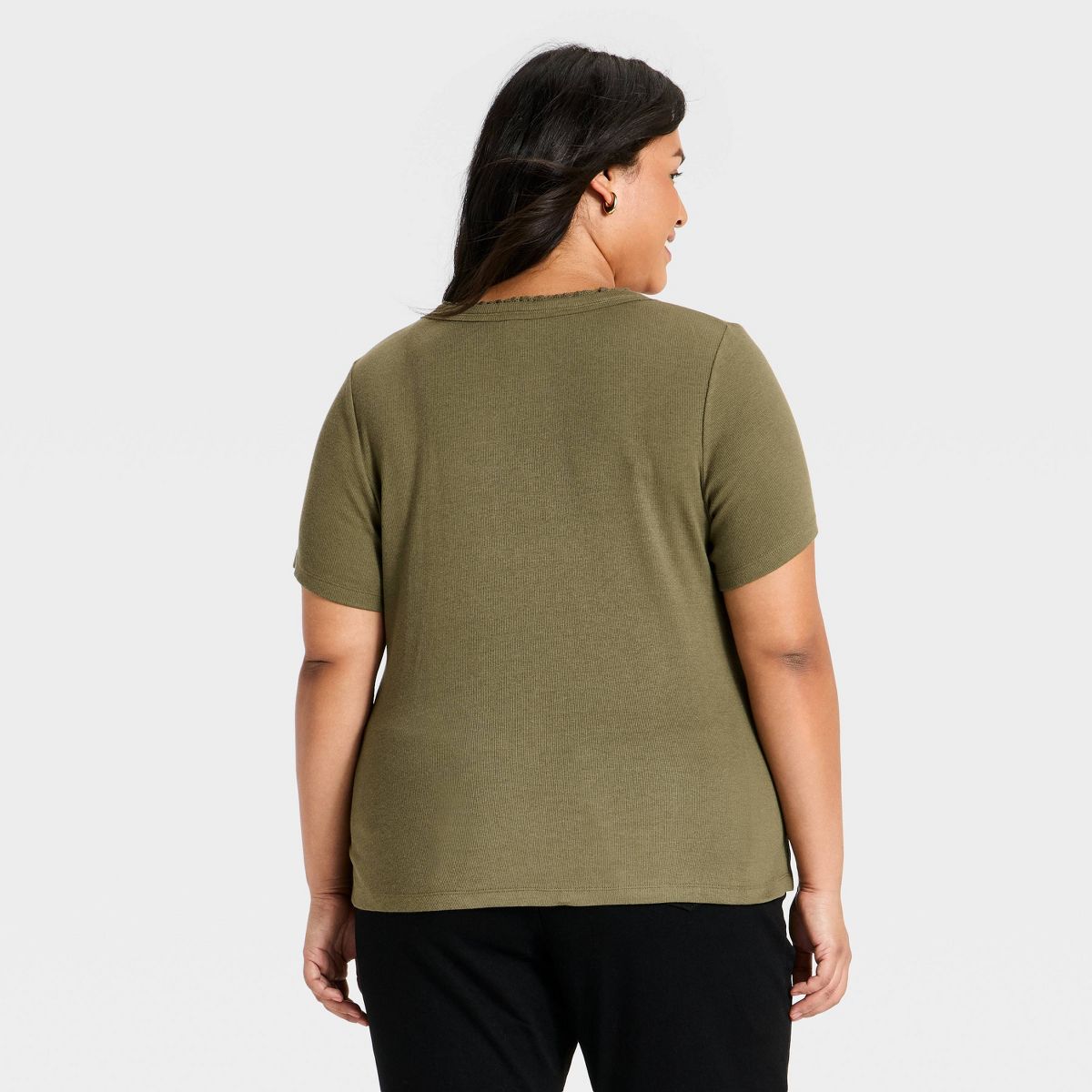 Women's Plus Short Sleeve Scoop Neck Button-Front Henley Top - Ava & Viv™ - thumbnail 7