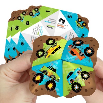 Big Dot of Happiness Smash and Crash - Monster Truck - Boy Birthday Party Cootie Catcher Game - Jokes and Dares Fortune Tellers - Set of 12