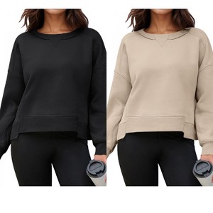 ATHLECHIC Women's Crewneck Fleece Oversized Fashion Fall Outfits Pullover Hoodless Tops Cropped Sweatshirt 2 Packs - 1 of 4