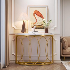 Gulches Modern Faux Marble Half Moon Console Sofa Entryway Table, White Top & Gold Frame, 43" - 1 of 4