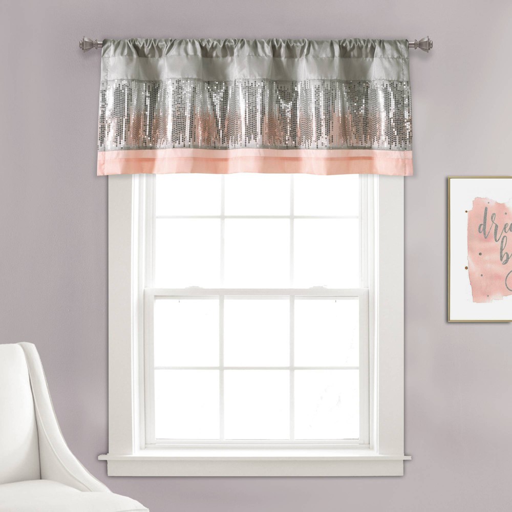 Photos - Curtain Rod / Track 52"x18" Night Sky Sequins Embroidery Window Valance Gray - Lush Décor