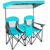 Costway Portable Folding Camping Canopy Chairs w/ Cup Holder Cooler Outdoor Red\Blue\Turquoise - 2 of 4