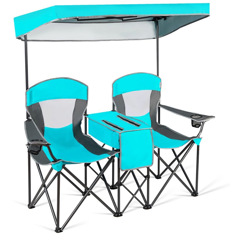 Costway Portable Folding Camping Canopy Chairs w/ Cup Holder Cooler Outdoor Red\Blue\Turquoise, 2 of 11