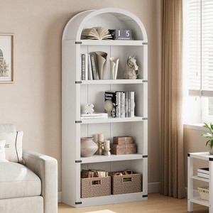 Arched Bookshelf Bookcase 5 Shelf Tall Bookcase Farmhouse Display Storage Rack Wooden Bookshelves for Home Office - 1 of 4