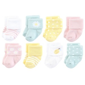 Hudson Baby Infant Girl Cotton Rich Newborn and Terry Socks, Lemon Daisy - 1 of 4
