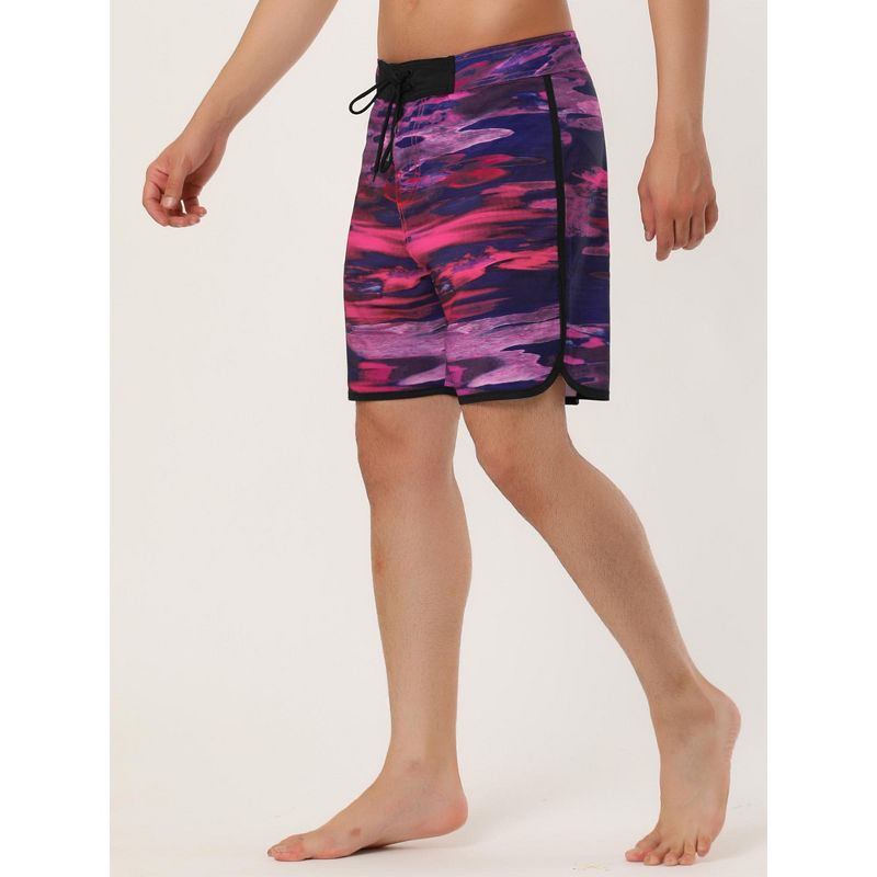 Lars Amadeus Men's Summer Drawstring Waist Contrast Color Printed Swim Shorts, 2 of 7