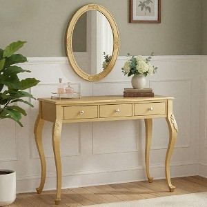 Luxury Makeup Vanity Desk with Wall-Mounted Oval Mirror, 3-Drawer Dressing Table for Cosmetics Jewelry Storage - 1 of 4