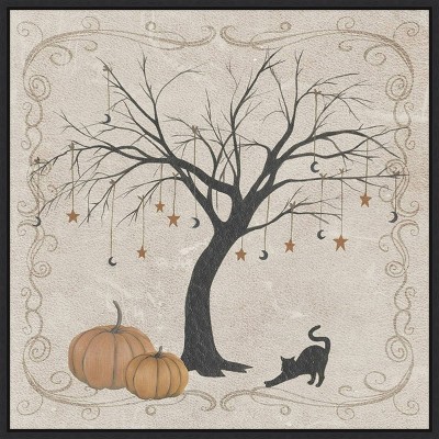 22" x 22" Vintage Halloween Collection A by Grace Popp Framed Wall Canvas - Amanti Art