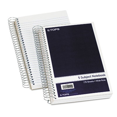 TOPS 5-Subject Notebook Wirebound 175 Shts 9-1/2"x6" Navy/WE 63859