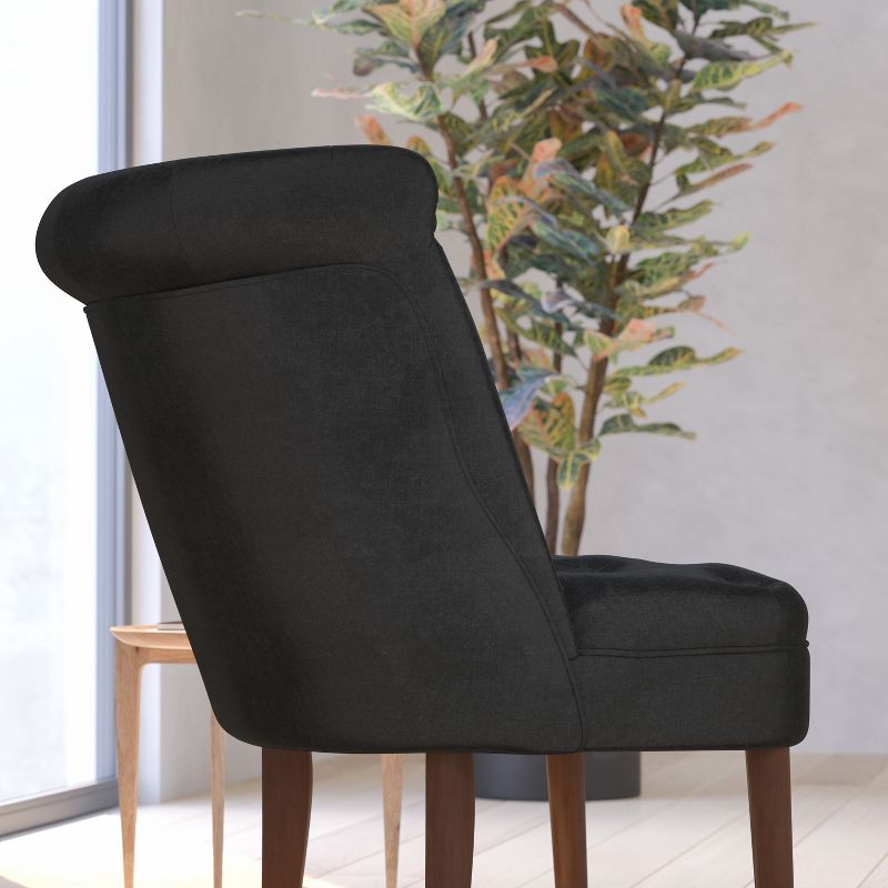 Merrick Lane Accent Side Chair with Curved Back and Rounded Seat Black Fabric Button Tufted Chair with Mahogany Finished Wood Legs, 4 of 11