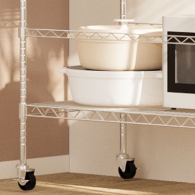 4 Tier Metal Storage Shelves, Storage Shelving Unit Organizer Wire Rack with 4 Wheels  200 Lbs Capacity Per Shelf for Laundry Restaurant Garage