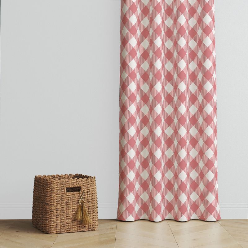 Bacati - Check Plaids Printed Coral Cotton Printed Single Window Curtain Panel, 3 of 5