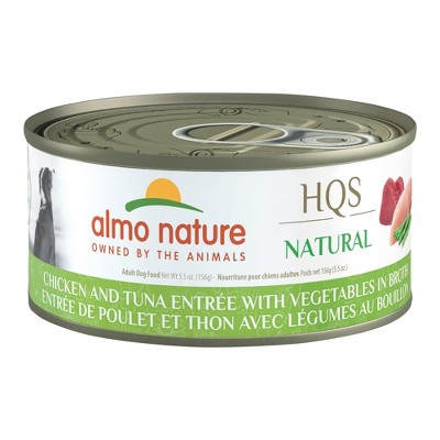HQS Natural Dog Chicken & Tuna Entree W/ Veggies in Broth Can Food,12 Pack