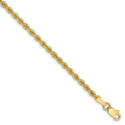Black Bow Jewelry 2.5mm, 14k Yellow Gold, Handmade Solid Rope Chain Anklet or Bracelet